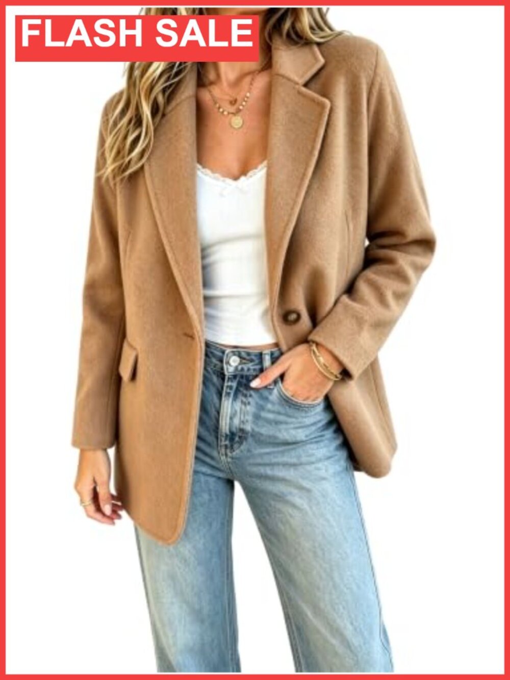 Wool Blend Blazer Jacket Open Front Short Pea Coat Business Office